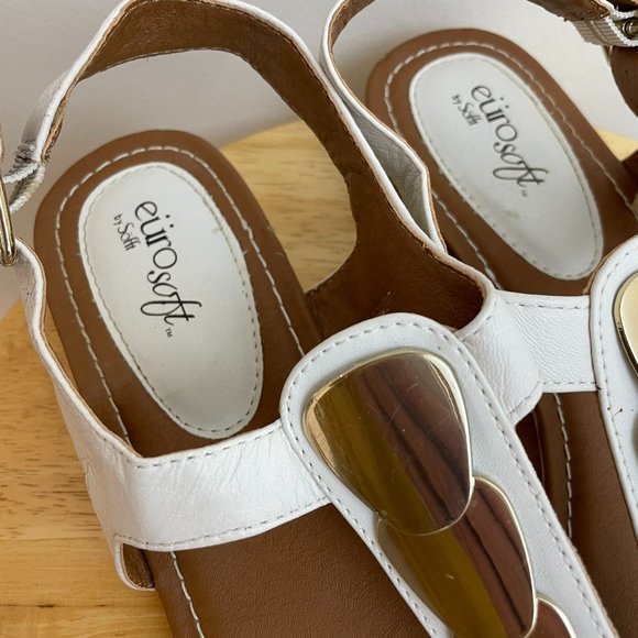 EuroSoft White with Gold Disk Accents Sandals by Sofft - Picture 3 of 7